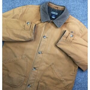 Vintage Lands End Jacket Men's Large Tall Brown Canvas Barn Chore Field Coat 90s